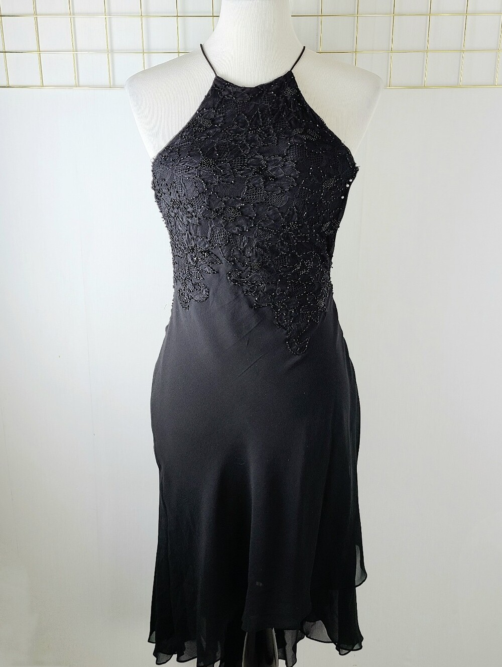 Mieka Vintage Silk Beaded Whimsigoth Dark Fairy Halter Dress
